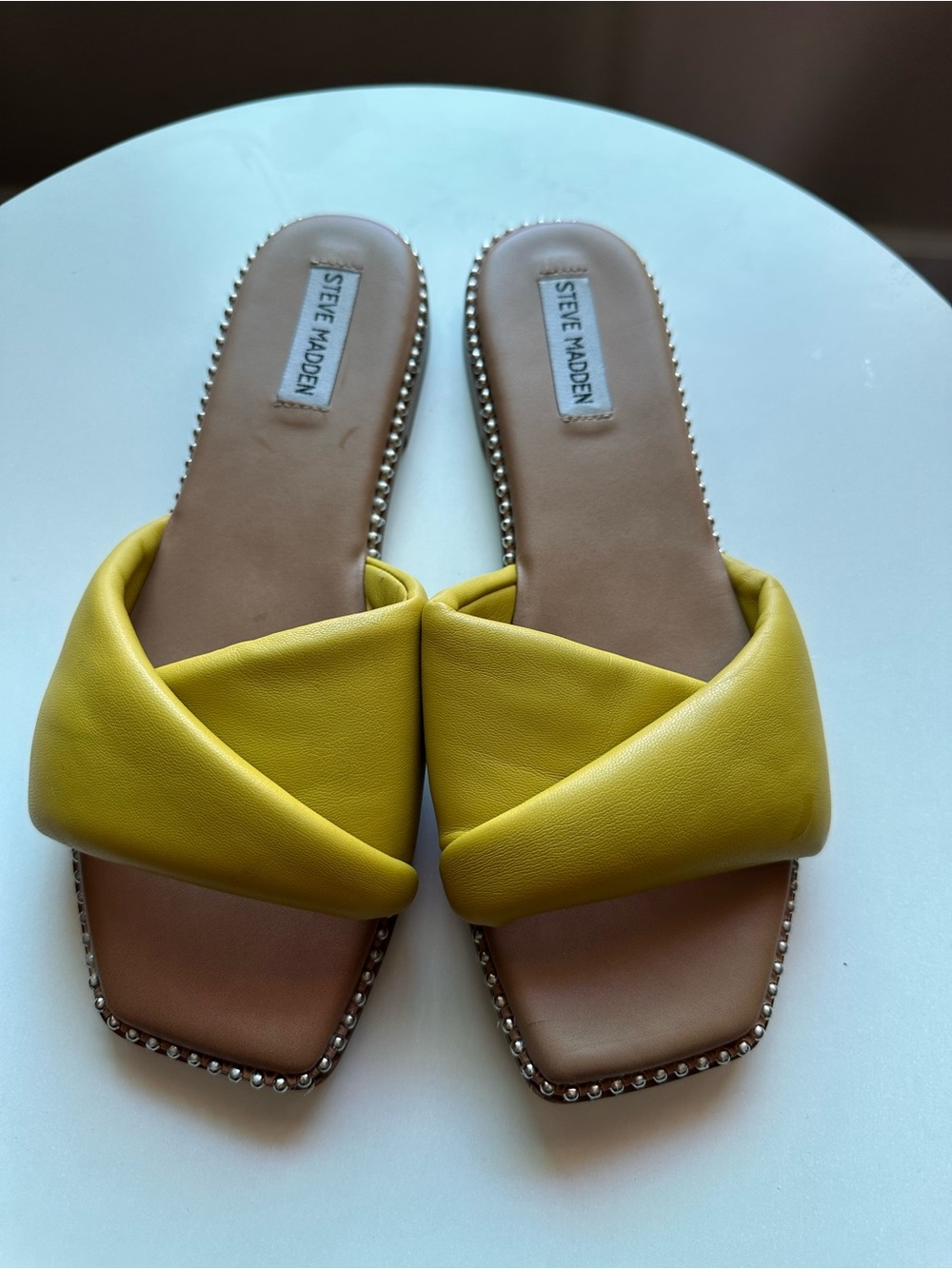 Steve Madden Yellow Crisscross Slide Sandals